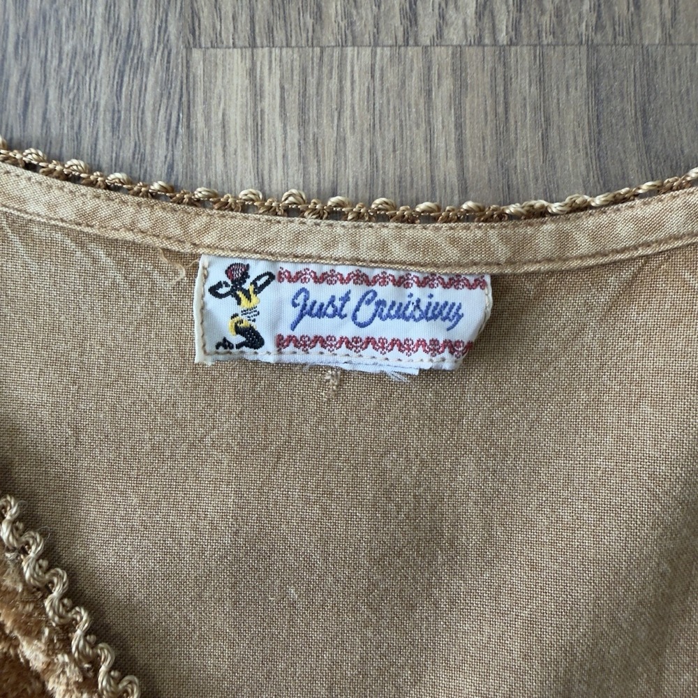 VTG Just Cruising Top Womens L* Yellow Embroidered Tie Back Hippie Boho Festival - Picture 8 of 15